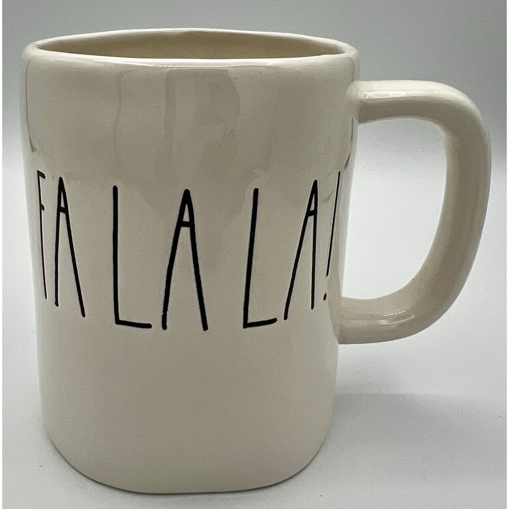 Rae Dunn FA LA LA! Mug Cup Cream on Cream Holiday Magenta Christmas New